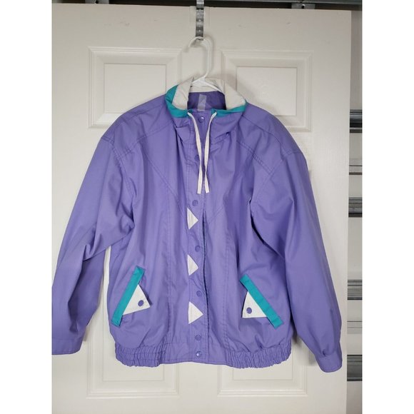 Casual Club All Around the World VINTAGE Windbreaker Jacket purple & Aqua Large - Picture 2 of 9
